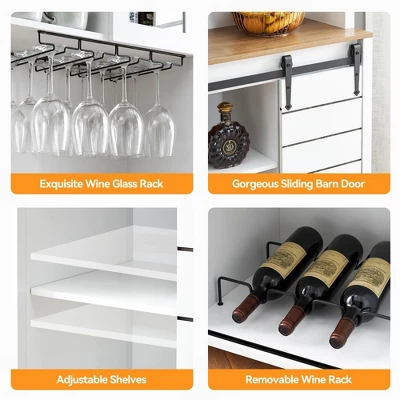 Homfan Farmhouse Coffee Bar Cabinet, Kitchen Hutch Storage With Sliding Barn Door, Tall Sideboard Buffet With Wine Rack, Wine Bar Cabinet,White 5 Homfan Farmhouse Coffee Bar Cabinet, Kitchen Hutch Storage With Sliding Barn Door, Tall Sideboard Buffet With Wine Rack, Wine Bar Cabinet,White - Image 3