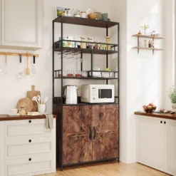 70.8" Bakers Rack With Wine Rack & Goblet Holder, 5-Tier Kitchen Stand With Storage Cabinet For Coffee & Dining Room -Homfan GUEST 76b900a6 f05c 49fb b335 54084b36191b