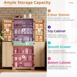 Kitchen Pantry Cabinet, 71.65" Tall Farmhouse Storage Cabinet W/8 Door Shelves And 1 Drawer, Cupboard For Kitchen, Living Room, Dining Room, Bathroom -Homfan GUEST 790f28a2 2096 4508 9841 a39dd3d024b5