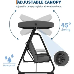 Homfan 2-Person Patio Swing Chair With Adjustable Canopy - Heavy Duty Outdoor Swing Glider With Removable Cushions, Dark Grey -Homfan GUEST 7917afbb 8709 4f28 ae76 7de6442e659a