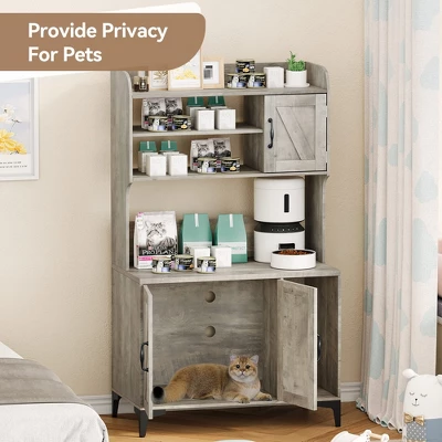 Litter Box Enclosure With Shelves And Doors, 2-in-1 Hidden Cat Litter Box Cabinet Furniture With Shelf,Indoor Cat House Wood Sturdy Pet Washroom 4 Litter Box Enclosure With Shelves And Doors, 2-in-1 Hidden Cat Litter Box Cabinet Furniture With Shelf,Indoor Cat House Wood Sturdy Pet Washroom - Image 2