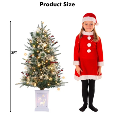 3ft Small Christmas Tree Pre-Lit Artificial Christmas Tree With 78 Led Lights, Snow Flocked Xmas Tree W/Base, Timer Function, Battery Operated 4 3ft Small Christmas Tree Pre-Lit Artificial Christmas Tree With 78 Led Lights, Snow Flocked Xmas Tree W/Base, Timer Function, Battery Operated - Image 2