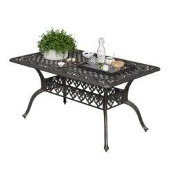 59" Cast Aluminum Outdoor Dining Set, All-Weather Table & Chairs W/Removable Cushions & Umbrella Hole For Patio, Garden, Porch -Homfan GUEST 7afa5437 9eae 4091 8c3b 3ed494ba6fd9