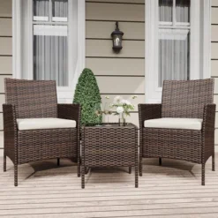 Homfan 3 Piece Outdoor Patio Furniture Set, Wicker Bistro Table And Chairs Set, Patio Conversation Sets For Garden Front Porch Backyard Poolside Deck -Homfan GUEST 7b62988e facb 4e8e 81a0 5872aa555cb0