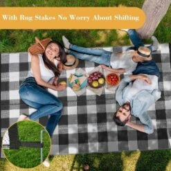 Waterproof Outdoor Rug Uv Resistant Plastic Straw Rug Modern Checkerboard Reversible Plaid Camping Carpet Picnic Mat For Beach, Backyard -Homfan GUEST 7b9cdd52 1e23 481f b0c3 b500c3ddb51c