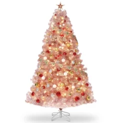 7.5 FT Prelit Artificial Christmas Tree,Rose Gold Tinsel Fake Christmas Tree W/Warm White LED Lights,Metal Stand&Branch Tips For Home, Office -Homfan GUEST 7bc7b38f 08f9 4a4d abc0 6100352d00a3