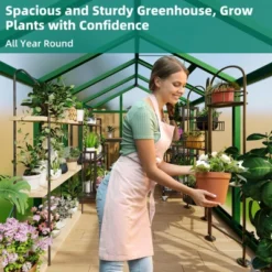 Homfan Aluminum Polycarbonate Greenhouse W/ Roof Vent - Heavy Duty Walk-in For Backyard, Winter Garden, Easy Assembly