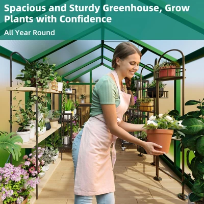 Homfan Aluminum Polycarbonate Greenhouse W/ Roof Vent - Heavy Duty Walk-in For Backyard, Winter Garden, Easy Assembly 3 Homfan Aluminum Polycarbonate Greenhouse W/ Roof Vent - Heavy Duty Walk-in For Backyard, Winter Garden, Easy Assembly