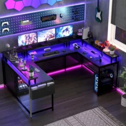 U Shaped Computer Gaming Desk, Reversible L Shaped Desk W/Monitor Stand, Large Corner Desk W/Storage Shelves For Home Office -Homfan GUEST 7c425c3e 45fb 42bf aee8 76ea955d0e28