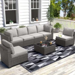 7-Piece Outdoor Patio Furniture Set, All-Weather Wicker Sectional Sofa With Cushions & Coffee Table, Rattan Set For Garden, Porch, Balcony 26 7-Piece Outdoor Patio Furniture Set, All-Weather Wicker Sectional Sofa With Cushions & Coffee Table, Rattan Set For Garden, Porch, Balcony -Homfan GUEST 7d8bb16a 6cce 4317 a152 50fb57d8e1fe
