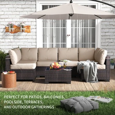 Homfan 7-Piece Outdoor Patio Furniture Set - Waterproof Rattan Sectional Sofa With Cushions & Glass Top Table, Patio Conversation Set For Backyard 3 Homfan 7-Piece Outdoor Patio Furniture Set - Waterproof Rattan Sectional Sofa With Cushions & Glass Top Table, Patio Conversation Set For Backyard