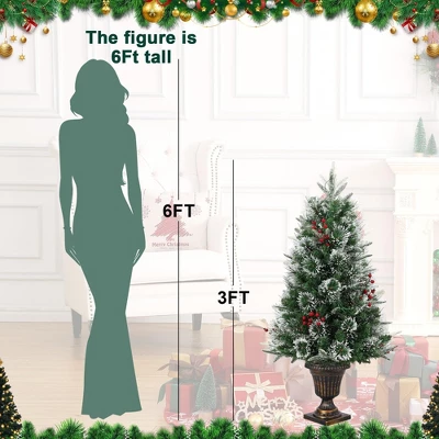 3ft Pre-Lit Snow Flocked Artificial Christmas Tree With 70 LED Lights, Battery Timer, Potted Base 4 3ft Pre-Lit Snow Flocked Artificial Christmas Tree With 70 LED Lights, Battery Timer, Potted Base - Image 2