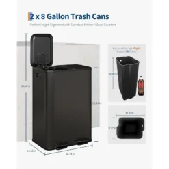 Double Compartment Kitchen Trash Can, Rectangular Trash Can With Removable Inner Bucket, Suitable For Restaurants And Hotels