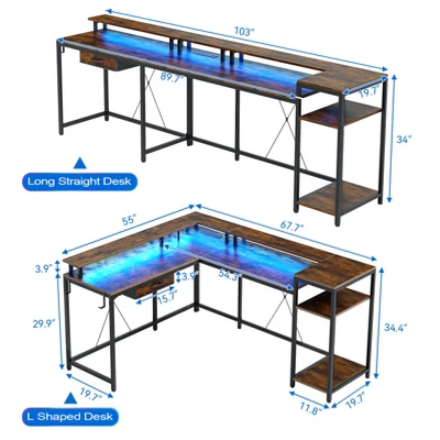 L Shaped Gaming Desk,68" Computer Desk, Home Office Desk With File Drawer, Corner Desk With Monitor Shelf And Hook, Two Person Desk 4 L Shaped Gaming Desk,68" Computer Desk, Home Office Desk With File Drawer, Corner Desk With Monitor Shelf And Hook, Two Person Desk - Image 2