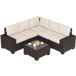 Homfan Patio Furniture Sets 6 Pieces Outdoor All-Weather Sectional Patio Sofa Set Rattan Weaving Wicker Patio Conversation Couch Set With Glass Table -Homfan GUEST 807b87ae f5be 4196 820c e94e7ec982ab