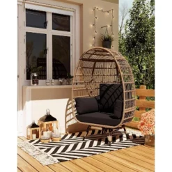 Outdoor Wicker Egg Chair Rattan Chair With Cushion, 360°Swivel Oversized Patio Lounge Chair Steel Frame & Thick Cushions, Black -Homfan GUEST 82bc6c33 e722 4bda aef3 21daa369c7c2