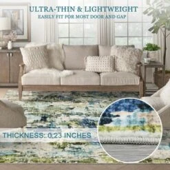 Washable Runner Rug, Soft Modern Abstract Kitchen Rug For Hallway, Laundry, Entryway, Bedroom, Ultra-Thin Non-Slip Rug Runners, Green/Blue Multi -Homfan GUEST 838d90a4 2050 49e3 a344 34034e955be6