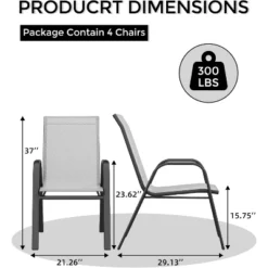 Homfan Patio Stackable Chairs Set Of 4, Outdoor Dining Chairs, Outdoor Furniture With Textilene Fabric & Metal Frame For Patio, Deck, Backyard, Grey -Homfan GUEST 843677d0 2f7e 4a66 9e4d 2b36be1e5c18