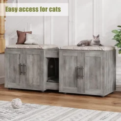 Cat Litter Box Enclosure Furniture For 2 Cats,Hiddden Cat Litter Box Enclosure Furniture 3-IN-1 Wooden Cat Litter Cabinet W/Barn Door&Double Rooms -Homfan GUEST 86782a65 2465 41e4 a2e2 7f99b756d45f