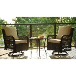 3 Pieces Outdoor Swivel Rocker Chair Set Swivel Glider Rocker Rocking Chair Set With Glass Top Table With Thick Cushions For Backyard, Outdoor -Homfan GUEST 87e08df2 d6c8 4b7c b635 5c1645d02557