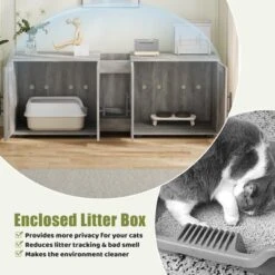 Cat Litter Box Enclosure Furniture For 2 Cats,Hiddden Cat Litter Box Enclosure Furniture 3-IN-1 Wooden Cat Litter Cabinet W/Barn Door&Double Rooms -Homfan GUEST 881ab547 39ec 45ba 94e8 04244a29b369