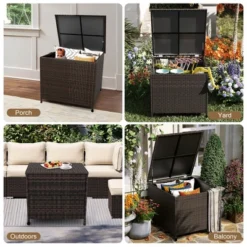 Outdoor Storage Deck Box, 80 Gallon Rattan Patio Furniture Storage Bins With Lid, Waterproof Outside Organizer Cabinet With Wheels And Handle -Homfan GUEST 88464033 a25b 4d78 b541 8b39222edb3c
