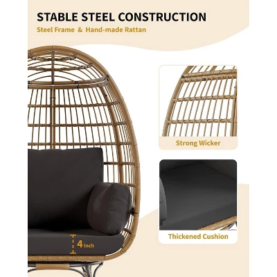 360° Swivel Patio Egg Chair Outdoor - Wicker Swivel Egg Chair Oversized Patio Lounge Chairs With Cushions, Metal Frame Stand, Black 4 360° Swivel Patio Egg Chair Outdoor - Wicker Swivel Egg Chair Oversized Patio Lounge Chairs With Cushions, Metal Frame Stand, Black - Image 2