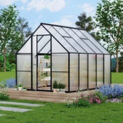 Homfan Aluminum Polycarbonate Greenhouse W/ Roof Vent - Heavy Duty Quick Setup Walk-in Greenhouse For Outdoors, Black -Homfan GUEST 8aa2e7e6 77f8 4a36 be96 f7d116f3acee