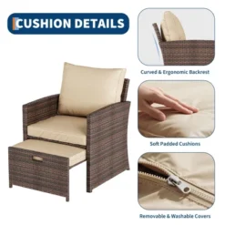 5-Piece Patio Furniture Set, Outside Bistro Set With Removable Cushions, Modern Rattan Patio Chairs Conversation Set For Porch, Garden, Balcony -Homfan GUEST 8b765800 c17e 4d4b 963f 4d62810e7296