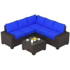 Homfan Patio Furniture Sets 6 Pieces Outdoor All-Weather Sectional Patio Sofa Set Rattan Weaving Wicker Patio Conversation Couch Set With Glass Table -Homfan GUEST 8c10632e c127 4ea4 9387 91d8cc928bbd