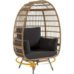 Outdoor Wicker Egg Chair Rattan Chair With Cushion, 360°Swivel Oversized Patio Lounge Chair Steel Frame & Thick Cushions, Black -Homfan GUEST 8e3e890e ca10 48a8 a322 75f9969aab92