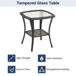 3 Pieces Outdoor Swivel Rocker Chair Set Swivel Glider Rocker Rocking Chair Set With Glass Top Table With Thick Cushions For Backyard, Outdoor -Homfan GUEST 8e5608b2 1a40 4331 be5f a6f3819af139