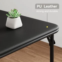 3-Piece Folding Dining Table Set For 2 – Black Faux Leather Tabletop With 2 Padded Chairs, Space-Saving Modern Square Kitchen & Dining Table -Homfan GUEST 8e6f07c3 b77b 4eb2 aad8 e981138022ad