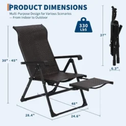 Adjustable Rattan Lounge Chair - Portable Outdoor Recliner W/ Footrest For Patio, Pool, Garden & Balcony, High Back Folding Chaise -Homfan GUEST 8ec13d08 1548 4f1d 8ff9 5db2d2249c65