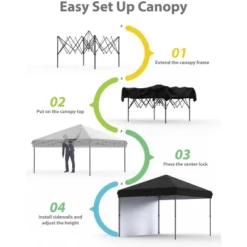 10'x10' Pop Up Canopy, Waterproof & UV-Resistant Outdoor Canopy With Center Lock And 1 Sidewalls, For Picnics, Camping, Beach, And Outdoor Gatherings