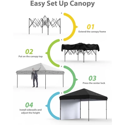 10'x10' Pop Up Canopy, Waterproof & UV-Resistant Outdoor Canopy With Center Lock And 1 Sidewalls, For Picnics, Camping, Beach, And Outdoor Gatherings 3 10'x10' Pop Up Canopy, Waterproof & UV-Resistant Outdoor Canopy With Center Lock And 1 Sidewalls, For Picnics, Camping, Beach, And Outdoor Gatherings