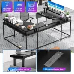 U Shaped Computer Gaming Desk, Reversible L Shaped Desk W/Monitor Stand, Large Corner Desk W/Storage Shelves For Home Office -Homfan GUEST 9467a774 765d 4782 b93b 7e7b7a7014e4