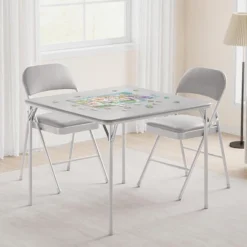 3-Piece Folding Dining Table Set For 2 – Gray Faux Leather Tabletop With 2 Padded Chairs, Space-Saving Modern Square Kitchen & Dining Table -Homfan GUEST 947d3bd9 baf6 488d be03 6781edd83fa2