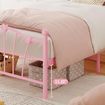 Homfan Bed Frame For Kids,Twin Bed Frame With Heart Shaped Headboard And Tailboard,Heavy Metal Slat Support,Noiseless 3 Homfan Bed Frame For Kids,Twin Bed Frame With Heart Shaped Headboard And Tailboard,Heavy Metal Slat Support,Noiseless
