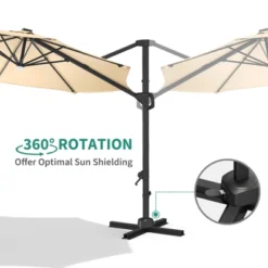 Large Cantilever Patio Umbrella, 10' X 10' Heavy Duty Large Aluminum Outdoor Umbrella With Solar LED Lights & Weighted Base, 360° Rotation -Homfan GUEST 97b0e140 442b 4a95 bc7b 97e82de06121