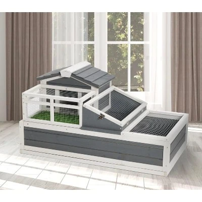 3-Room Tortoise Villa - Wooden Reptile Habitat W/ Pull-Out Tray, Ramp & Grass Mat, Open Roof For Indoor/Outdoor Use 7 3-Room Tortoise Villa - Wooden Reptile Habitat W/ Pull-Out Tray, Ramp & Grass Mat, Open Roof For Indoor/Outdoor Use - Image 5