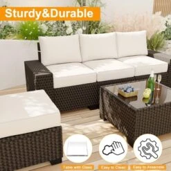 Homfan Patio Furniture Sets 6 Pieces Outdoor All-Weather Sectional Patio Sofa Set Rattan Weaving Wicker Patio Conversation Couch Set With Glass Table -Homfan GUEST 9a03558a 4ddb 45d7 9511 1669479038f0