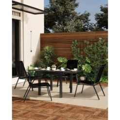 Homfan Patio Stackable Chairs Set Of 4, Outdoor Dining Chairs, Outdoor Furniture With Textilene Fabric & Metal Frame For Patio, Deck, Backyard, Grey