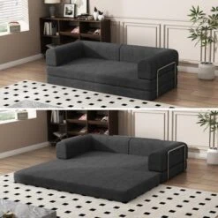 Convertible Corduroy Sleeper Sofa Bed: 3-Seater Futon With King Mattress. No-Assembly Fixed Frame For Living Room, Dorm & Studio. -Homfan GUEST 9cbb490f c04e 4df0 9078 530fcfeea936