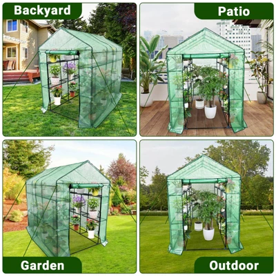 Greenhouse For Outdoors,Portable Indoor And Outdoor Green House W/ Roll-Up Zippered Door Anchors And Ropes,Plant Garden Hot House W/ 9 Shelves 7 Greenhouse For Outdoors,Portable Indoor And Outdoor Green House W/ Roll-Up Zippered Door Anchors And Ropes,Plant Garden Hot House W/ 9 Shelves - Image 5