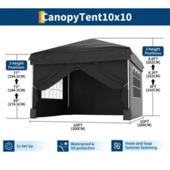 10x10ft Easy Pop Up Canopy Tent W/4 Detachable Window Sidewalls,Waterproof Outdoor Portable Canopy W/Carry Bag&Guy Lines For Camping,Outdoor Parties -Homfan GUEST a0a9cec6 5eee 4e9d ae3b 3cb72957d1cf