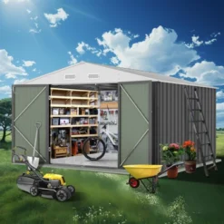 Outdoor Storage Shed With Updated Frame Structure & Lockable Door, Waterproof Practical Garden Patio Lawn Poolside Metal Tool Shed -Homfan GUEST a17ff103 e682 48cf 9321 962f37706a77