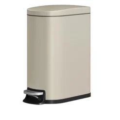 2.6 Gal/10L Step Trash Can W/ Lid - Slim Metal Bathroom Bin W/ Inner Bucket, Soft Close & Handle - Waterproof, Beige