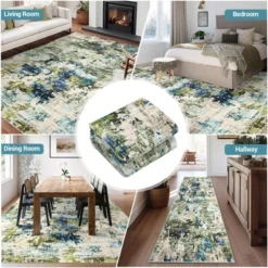 Washable Runner Rug, Soft Modern Abstract Kitchen Rug For Hallway, Laundry, Entryway, Bedroom, Ultra-Thin Non-Slip Rug Runners, Green/Blue Multi -Homfan GUEST a2dc9f80 6b12 4289 afbc c09afde15f21