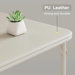 3-Piece Folding Dining Table Set For 4 – Beige Faux Leather Tabletop With 4 Padded Chairs, Space-Saving Modern Square Kitchen & Dining Table -Homfan GUEST a40c4397 4fe1 4985 a7c9 8e9993e7cb48